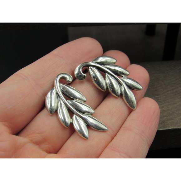 Sterling Silver Leaf Nature Clip On Earrings Vintage Wedding Engagement - Picture 2 of 7